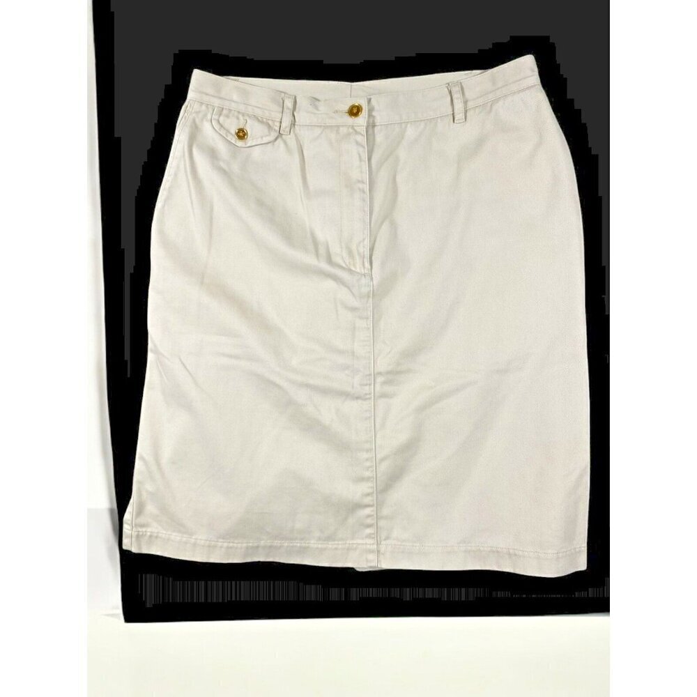 Lauren Ralph Lauren Beige Cotton Skirt Size 12 | Classic & Chic | Button Detail